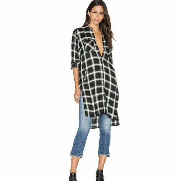 Blank NYC Plaid Duster Button Down Shirt XS NWT - Picture 2 of 11